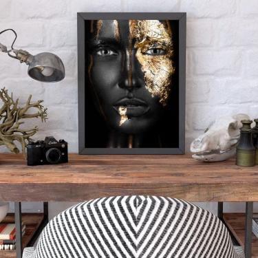 Imagem de Quadro Mulher Preto Dourado 45X34Cm Vidro Moldura Preta