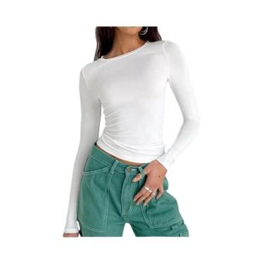 Imagem de Camiseta Cropped Feminina De Manga Longa Y2K, Slim Fit, Casual, Pullov