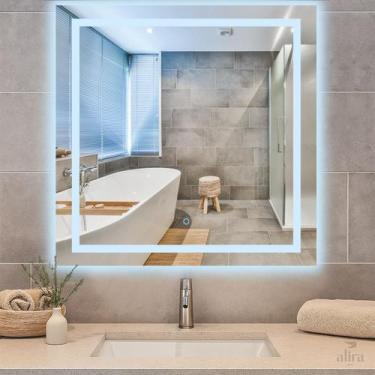 Imagem de Espelho Quadrado Emoldurado Led Touch Luxo 70x70cm Mr-bh004 Alira Home