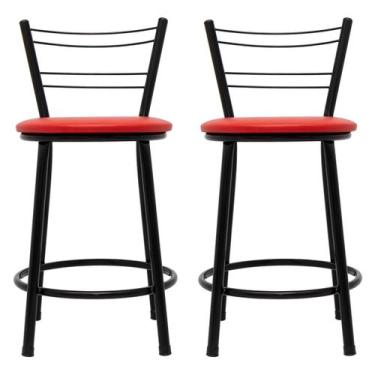 Imagem de Jogo Com 2 Banquetas Flórida Baixa Estrutura Preta Cozinha Americana B