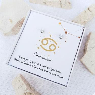 Imagem de Brinco ponto de luz aço + Caixa presente com frase Signo Cancer - Tws 