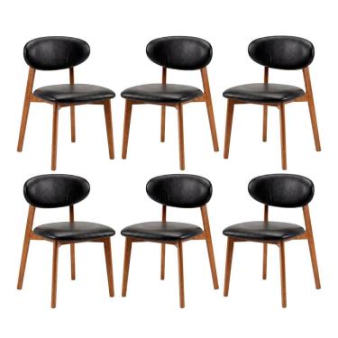 Imagem de Kit 6 Cadeiras de Jantar em Madeira Laura Estofada Couríssimo Preto CCS