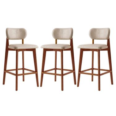 Imagem de Kit 3 Banquetas em Madeira Laura Estofada Couríssimo Bege CCS