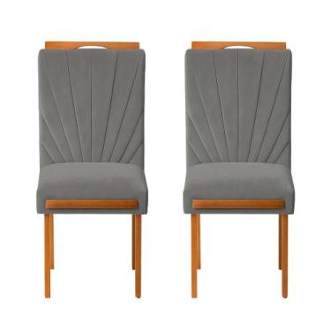 Imagem de Kit 2 Cadeiras Estofadas de Jantar Lótus - MDF em Veludo Pés em Madeir