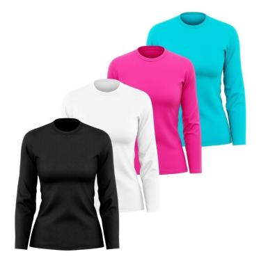 Imagem de Kit 4 Camisetas Manga Longa Segunda Pele Feminina Lisa Dry Academia Fit-Feminino
