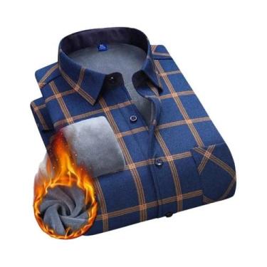 Imagem de Camisa Masculina 5XL De Fleece Grosso E Quente, Manga Longa, Xadrez, N