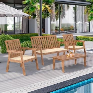 Imagem de Conjunto para Jardim 4 Peças 3 Poltronas 1 Mesa de Centro Família de Madeira Eucalipto...