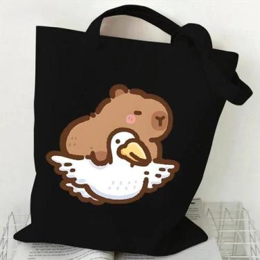 Imagem de Bolsa de Ombro Feminina de Lona com Estampa de Capivara - Grande Capac