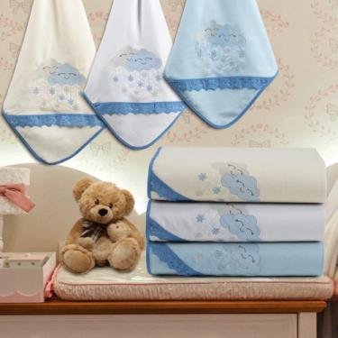 Imagem de Kit 3 Cueiro Manta Flanelado Bordado Luxo Bebê Maternidade - Raga Deco