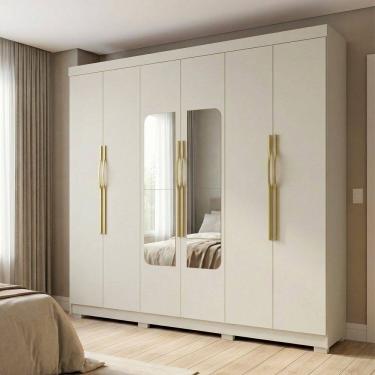 Imagem de Guarda-roupa Casal 6 Portas 6 Gavetas com Espelho em Mdf Milano Nevaska