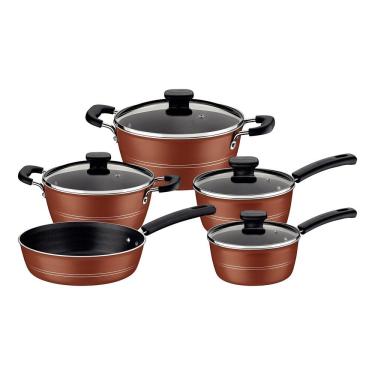 Imagem de Jogo de Panelas Sicília Caçarola em Alumínio com Revestimento Antiaderente Starflon Excellent Bronze 5 Peças