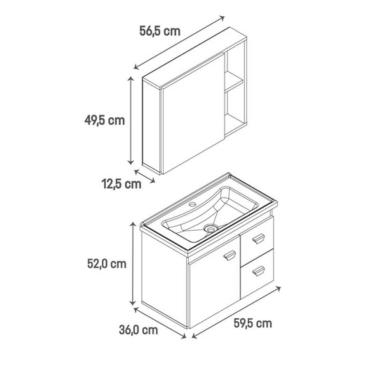 Imagem de Armário para Banheiro London Kit com Balcão 60CM e Espelheira Preto com Pia em Mármore Sintético Gaam