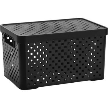 Imagem de Cesto Organizador com Tampa 6L para Organização de Ambientes em Plástico Empilhável Preto