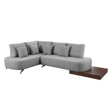 Imagem de Sofá de Canto Nori Curva LD 3,23M em Linho com Base madeira 5 Lugares 