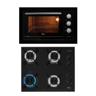 Imagem de Kit Fit Line Fischer: Forno Elétrico Preto e Cooktop 4B Aramado, 220V