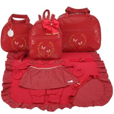 Imagem de Kit bolsa maternidade 3 peças borboleta vermelho + saida maternidade -