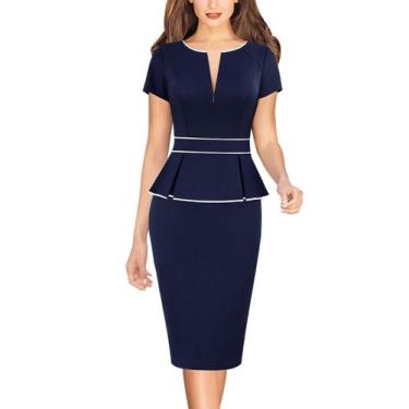 Imagem de Vestido VFSHOW Peplum Bodycon Work Office para mulheres azul tamanho L