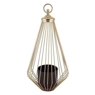 Imagem de Lanterna Porta Vela de Metal Aramado Dourado P/Pendurar C/Copo 49x26cm Royal Decor