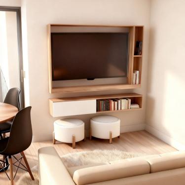Imagem de Kit Completo Sala Painel Tv + Rack Suspenso com Nichos e Porta Mel / amadeirado