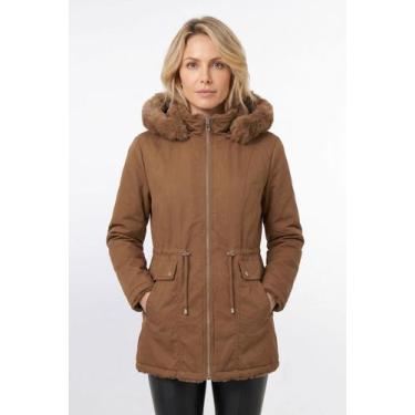Imagem de Parka feminina resinada dupla face com pelo 61469 - - Fluffy, Marrom, 