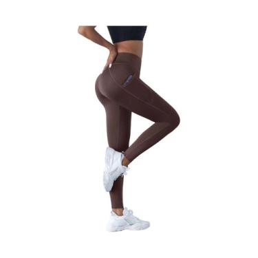 Imagem de Leggings De Cintura Alta Em Cor Sólida Para Mulheres Com Bolsos Latera
