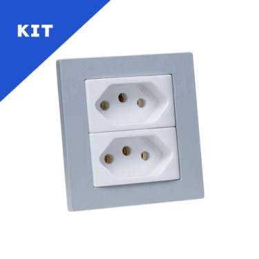 Imagem de Kit Espelho Duplo Reto com 2 Tomadas 20A Cada Cinza - CONNECT CAIXA TO