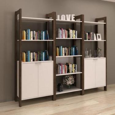 Imagem de Kit 3 Estantes para Livros 4 Portas Biblioteca Az Premium Espresso Móv