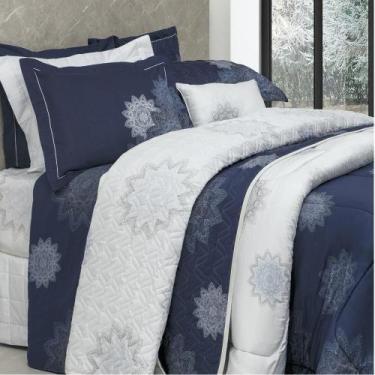 Imagem de Cobre Leito Satinée Mandal Blue Solteiro 300 Fios - Kacyumara