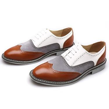 Imagem de QHBPMGAD Tênis masculino Oxford sapato social - Elegante Wingtip Brogue Oxfords casual camurça trabalho presente de viagem, Amarelo, 11