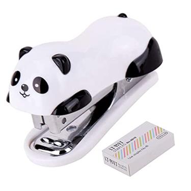 Imagem de Yansanido Mini grampeador de mesa de cor aleatória e bonita com grampo para escritório e viagens em casa, Panda
