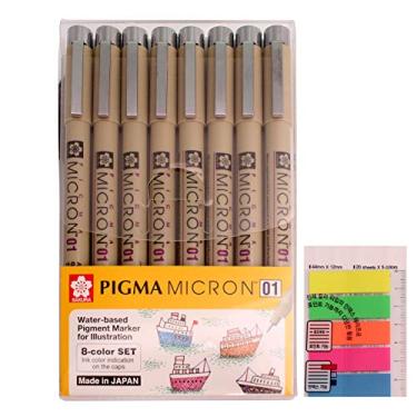 Imagem de Caneta Sakura Pigma Micron Fineliners com ponta macia de alta luminosidade, desenho de manga, cores sortidas de 8 canetas (inclui fita de índice), 01-Assort Color