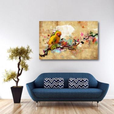 Imagem de Quadro Pássaro Paisagem Artístico decorativo com Tela em Tec