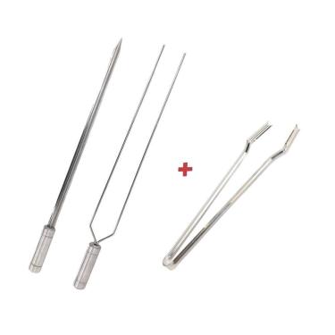 Imagem de Kit Espetos Espada, Duplo 50cm Mais Pegador De Carnes Inox