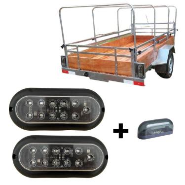 Imagem de Kit Lanterna Carreta Carretinha Reboque Cristal + Placa