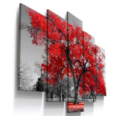 Imagem de Quadros Decorativos Arvore Vida Vermelho Sala 1