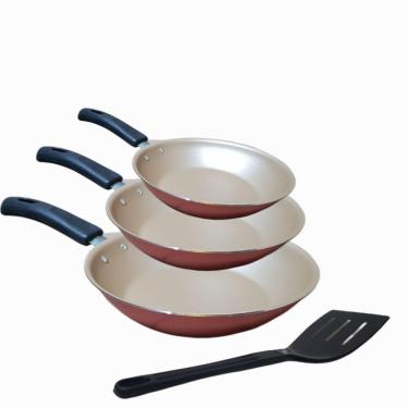 Imagem de Conjunto Frigideira Antiaderente  n°16, 18 e 22. 3 Peças + 1 Espátula Nylon