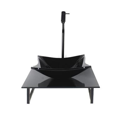 Imagem de KIT CUBA DE VIDRO QUADRADA 10MM COM TAMPO DE VIDRO 40CM X 40CM PRETO FULL E SUPORTE PRETO