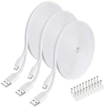 Imagem de Cabo de carregamento Micro USB plano de 3 metros para Yi Camera WyzeCam Oculus Go,Indoor Home Security Surveillance Charger Power Cord for Wyze Cam Pan, Wireless IP Camera, Blink Nest Cam