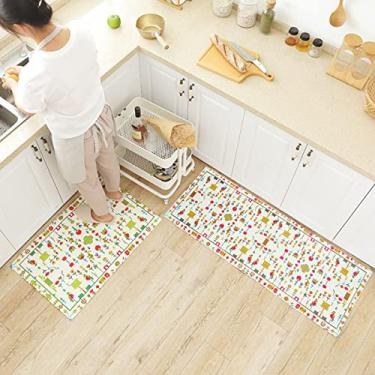 Imagem de Tapete de cozinha 2 peças tapetes e tapetes de cozinha, tapete acolchoado antifadiga, conjunto de tapetes de cozinha à prova d'água antiderrapante para cozinha, escritório, pia 20x31 polegadas + 20x47 polegadas