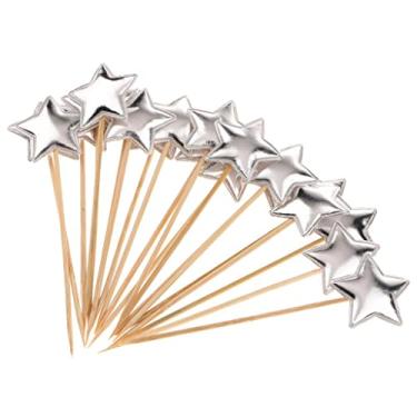 Imagem de Menolana 20 palitos de madeira para cupcake de festa de aniversário, prata, conforme descrito