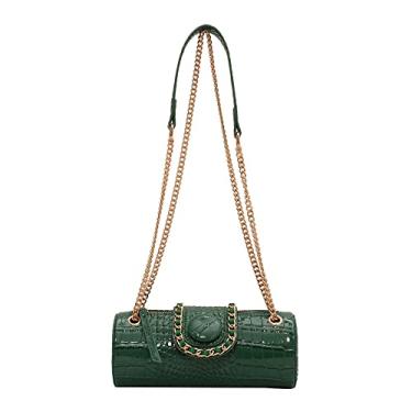 Imagem de ANNI RIEL Bolsa de ombro feminina com estampa de crocodilo, bolsa de ombro estilo cilíndrico, moderna, retrô, para axilas, Verde