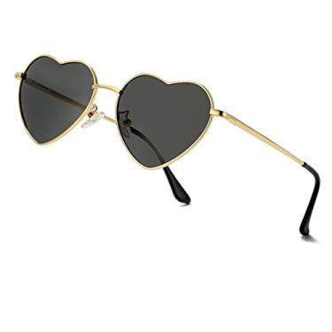 Imagem de JOVAKIT Óculos de sol com coração polarizado para mulheres, estilo adorável, armação de metal, lentes de proteção UV400, A1 dourado/cinza, lenswidth