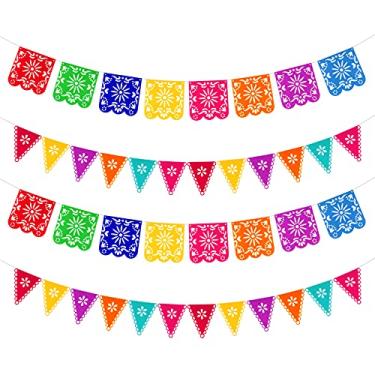 Imagem de Qpout Pacote com 4 bandeiras do Dia dos Mortos, festa de festa mexicana colorida de festa de Los Muertos, decoração de guirlanda de cinco de maio mexicana lembrancinha de festa chá de bebê crianças aniversário interior bandeira de decoração externa