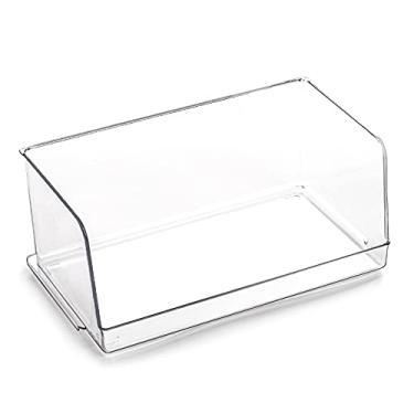 Imagem de Caixa organizadora de armário para geladeira, freezer e despensa da Bino empilhável, recipiente de plástico transparente com colher frontal para casa e cozinha, Clear, Large