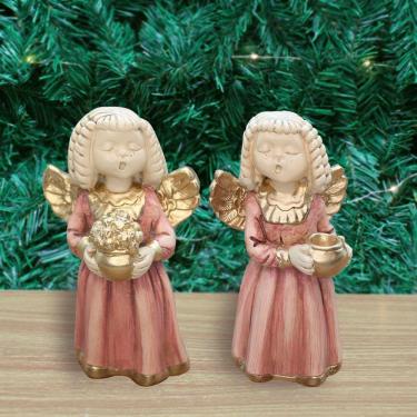 Imagem de Par De Anjos De Gesso Rosa Estátua Decorativa