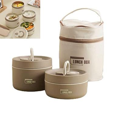 Imagem de WEIWIE Conjunto de Lancheiras Isoladas Portáteis, 2022, Recipientes de Aço Inoxidável Empilháveis com Bolsa Térmica, Bento Box para Trabalho, Escolar, Piquenique e Viagem (Marrom, 2 Camadas)