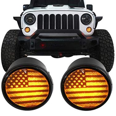 Imagem de u-Box Pisca-pisca indicadora LED LED com imagem de bandeira dos EUA para Jeep Wrangler JK JKU Unlimited 2007-2018