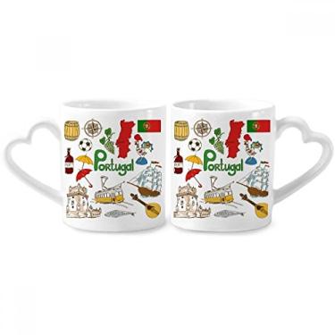 Imagem de Conjunto de canecas de porcelana para casais com bandeira nacional de Portugal Landscap Animals coração alça