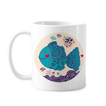 Imagem de Caneca de cerâmica com desenho de linha de peixes marinhos corais cerâmica café xícara de porcelana louça