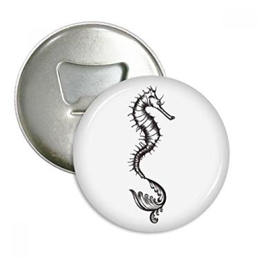 Imagem de Hippocampus Marine Life Ilustração Preta Abridor de Garrafas Imã de Geladeira Emblema Multifuncional